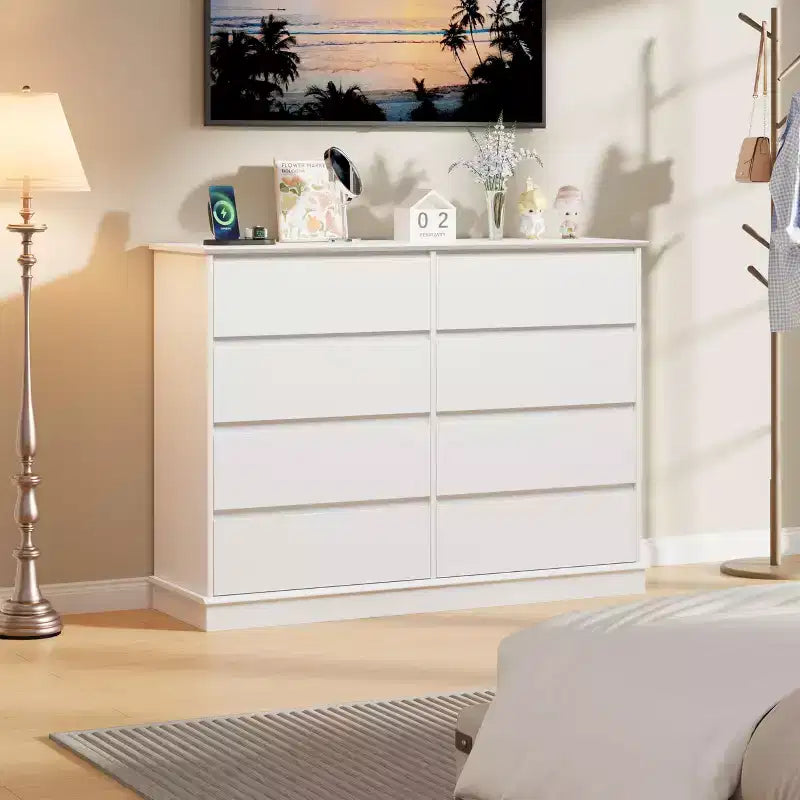 Cassettiera moderna per camera da letto con 8 cassetti, mobile contenitore in legno per armadioComò largo