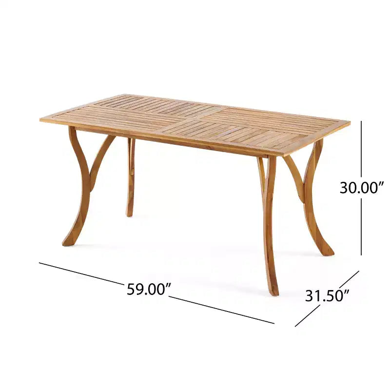 Tavolo da pranzo rettangolare moderno in legno da 150 cm con gambe stabili, in teak, 6 posti a sedere