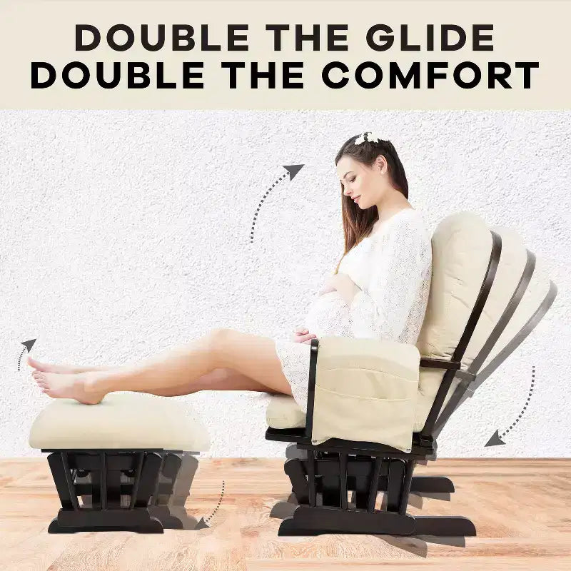 Sedia a dondolo da asilo nido con pouf per allattamento e relax, tasche portaoggetti