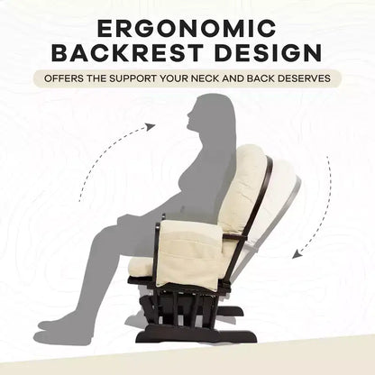 Sedia a dondolo da asilo nido con pouf per allattamento e relax, tasche portaoggetti