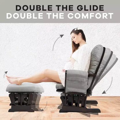 Sedia a dondolo da asilo nido con pouf per allattamento e relax, tasche portaoggetti