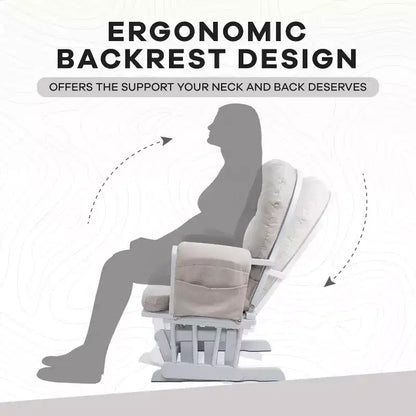 Sedia a dondolo da asilo nido con pouf per allattamento e relax, tasche portaoggetti