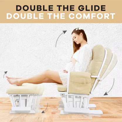 Sedia a dondolo da asilo nido con pouf per allattamento e relax, tasche portaoggetti
