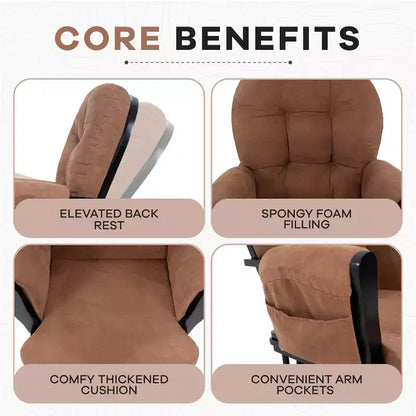 Sedia a dondolo da asilo nido con pouf per allattamento e relax, tasche portaoggetti