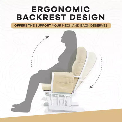 Sedia a dondolo da asilo nido con pouf per allattamento e relax, tasche portaoggetti