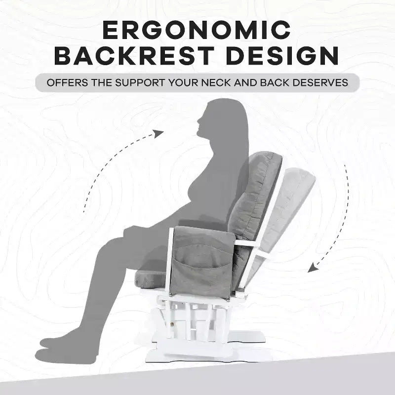 Sedia a dondolo da asilo nido con pouf per allattamento e relax, tasche portaoggetti
