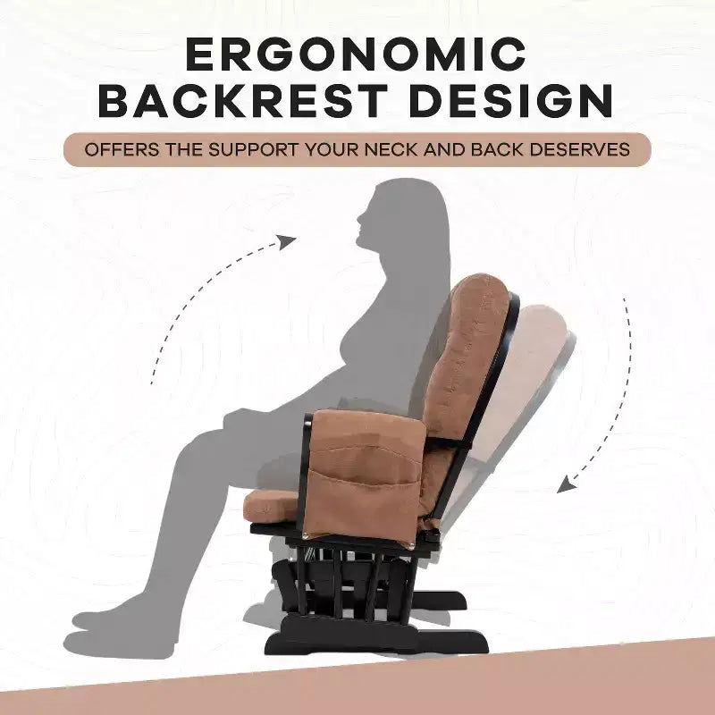 Sedia a dondolo da asilo nido con pouf per allattamento e relax, tasche portaoggetti