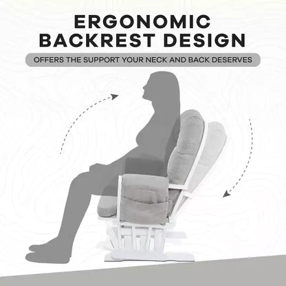 Sedia a dondolo da asilo nido con pouf per allattamento e relax, tasche portaoggetti