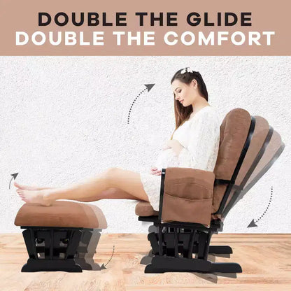 Sedia a dondolo da asilo nido con pouf per allattamento e relax, tasche portaoggetti