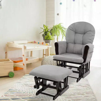 Sedia a dondolo da asilo nido con pouf per allattamento e relax, tasche portaoggetti