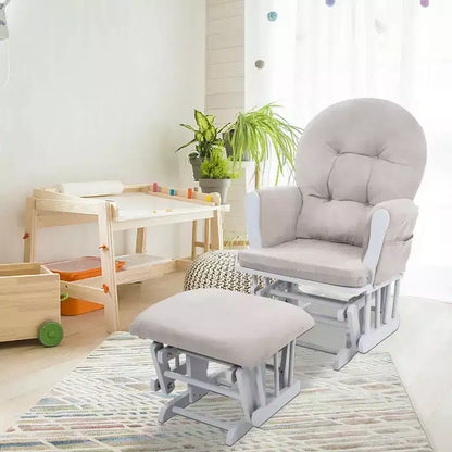 Sedia a dondolo da asilo nido con pouf per allattamento e relax, tasche portaoggetti