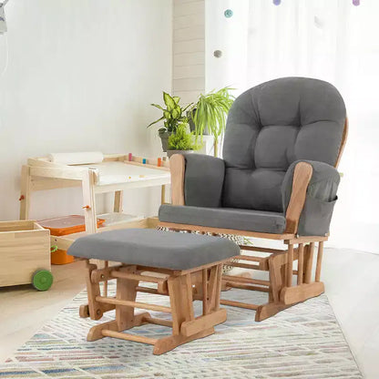 Sedia a dondolo da asilo nido con pouf per allattamento e relax, tasche portaoggetti