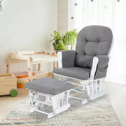 Sedia a dondolo da asilo nido con pouf per allattamento e relax, tasche portaoggetti