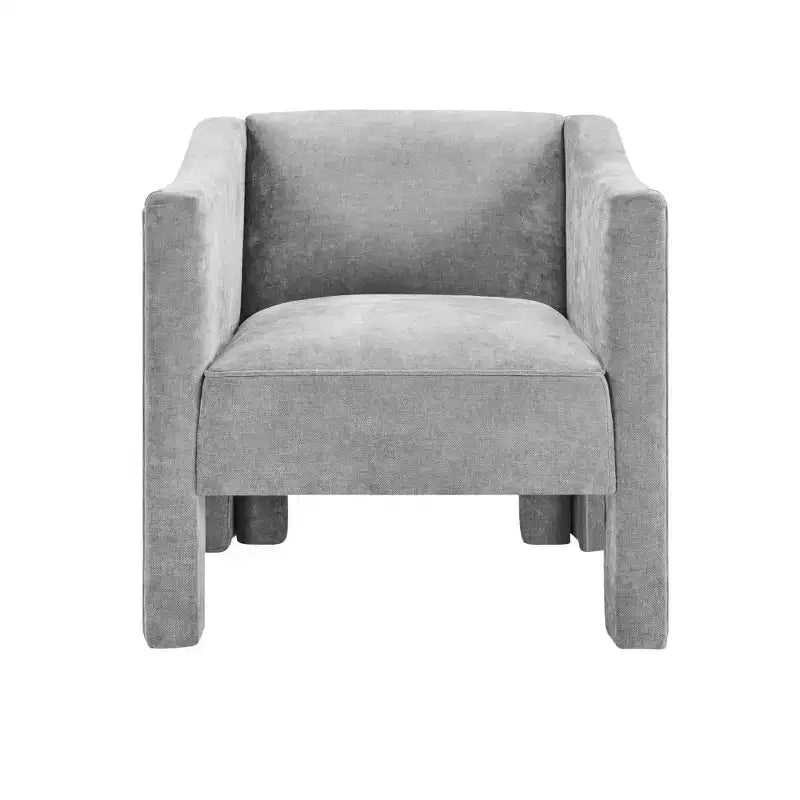 Poltrona di design moderna in ciniglia con schienale avvolgente e braccioli integrati