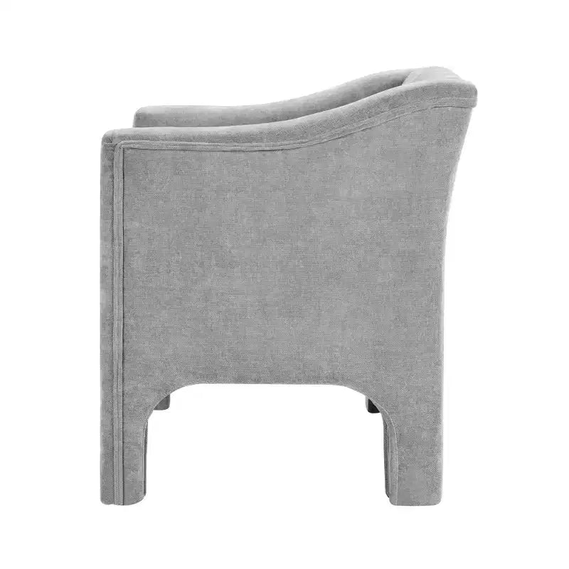 Poltrona di design moderna in ciniglia con schienale avvolgente e braccioli integrati