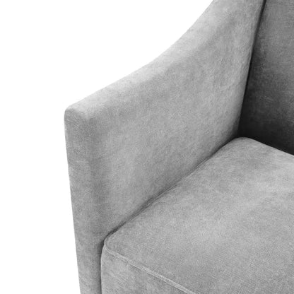 Poltrona di design moderna in ciniglia con schienale avvolgente e braccioli integrati