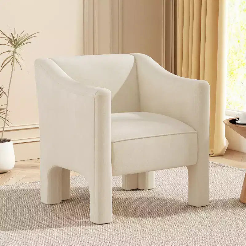 Poltrona di design moderna in ciniglia con schienale avvolgente e braccioli integrati