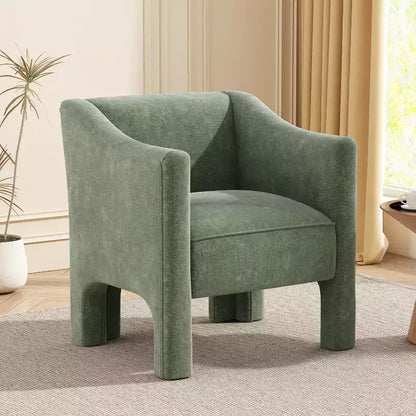 Poltrona di design moderna in ciniglia con schienale avvolgente e braccioli integrati
