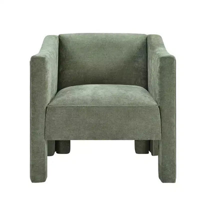 Poltrona di design moderna in ciniglia con schienale avvolgente e braccioli integrati