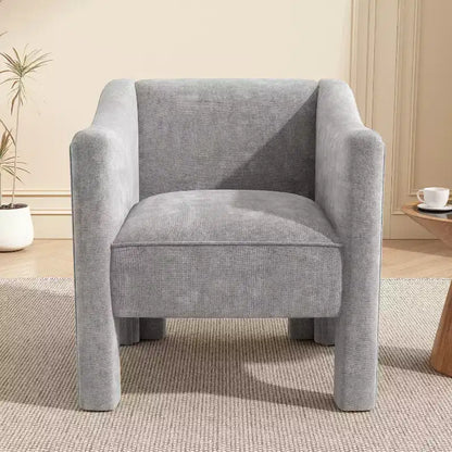Poltrona di design moderna in ciniglia con schienale avvolgente e braccioli integrati