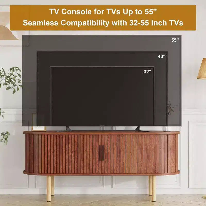 Mobile TV da 47,2" con ante scorrevoli e contenitore, consolle multimediale in legno, adatto per TV fino a 80"
