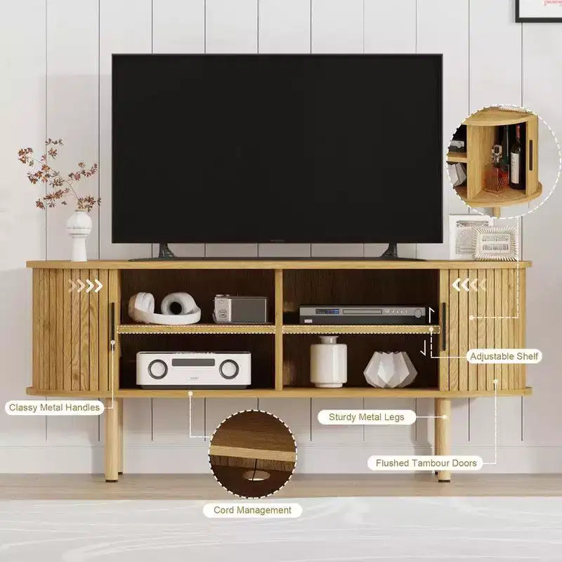 Mobile TV da 47,2" con ante scorrevoli e contenitore, consolle multimediale in legno, adatto per TV fino a 80"