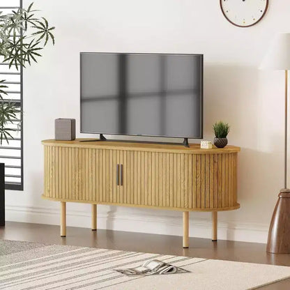 Mobile TV da 47,2" con ante scorrevoli e contenitore, consolle multimediale in legno, adatto per TV fino a 80"