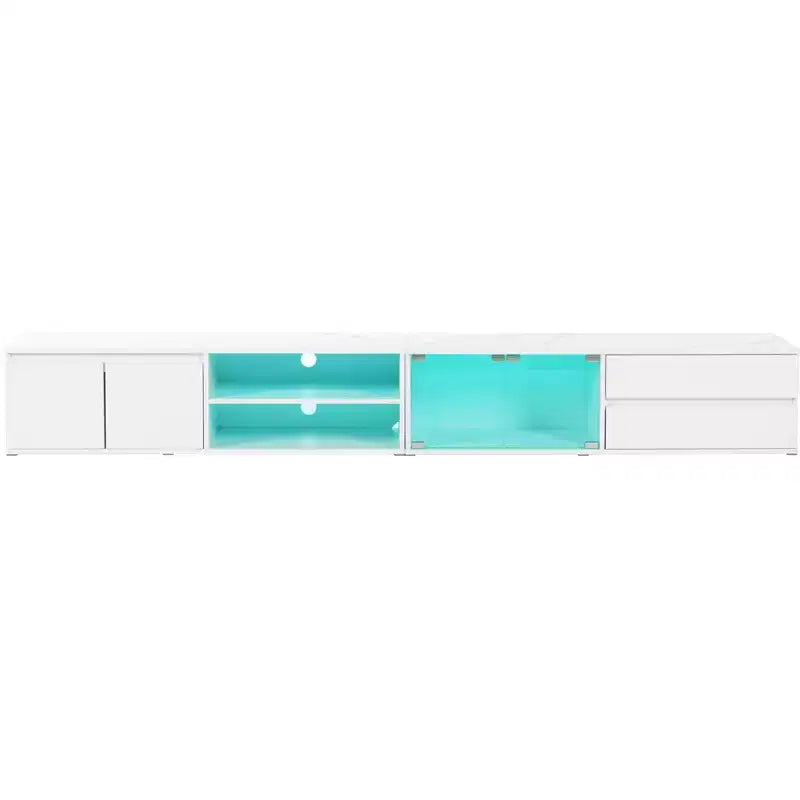 Mobile TV con luci LED e armadietti, bianco, adatto per TV fino a 105"
