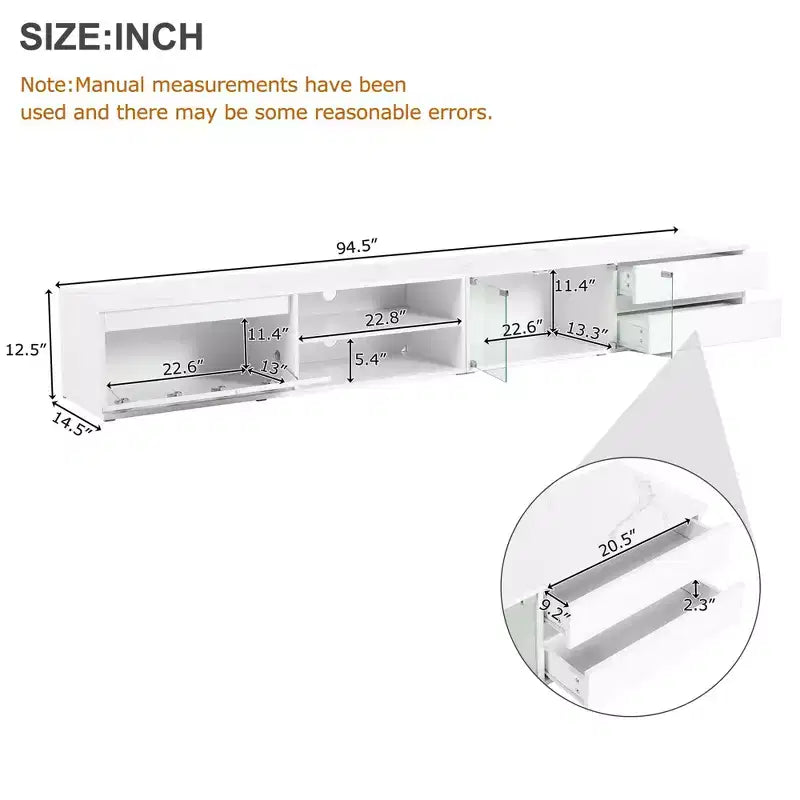 Mobile TV con luci LED e armadietti, bianco, adatto per TV fino a 105"