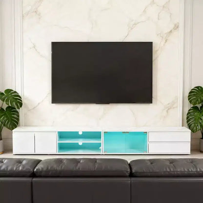 Mobile TV con luci LED e armadietti, bianco, adatto per TV fino a 105"