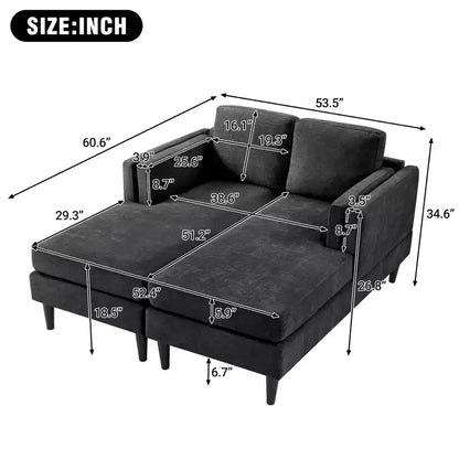 Moderna chaise longue a 2 posti (53.5") rivestita in ciniglia con configurazione convertibile