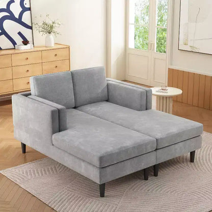 Moderna chaise longue a 2 posti (53.5") rivestita in ciniglia con configurazione convertibile