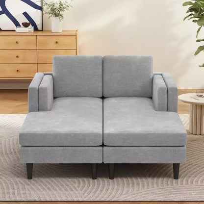 Moderna chaise longue a 2 posti (53.5") rivestita in ciniglia con configurazione convertibile