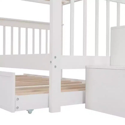 Letti a castello matrimoniali con letto estraibile e scala, letto a castello in legno con scala, contenitore e parapetto per dormitorio