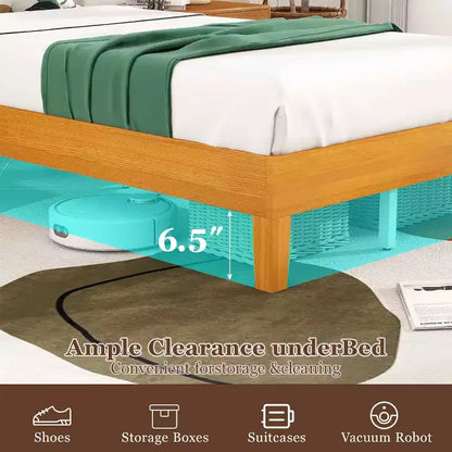 Struttura letto a piattaforma in legno massello con testiera e 14 doghe di supporto, senza rete a molle