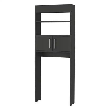 Mobiletto moderno da appoggio sopra il WC con doppia anta e ripiani per bagno, facile da montare, nero 24,56''L X 8''P x 63''H