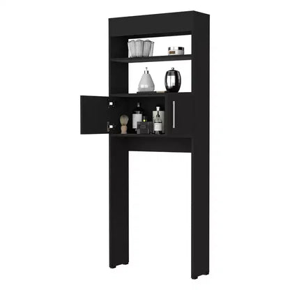 Mobiletto moderno da appoggio sopra il WC con doppia anta e ripiani per bagno, facile da montare, nero 24,56''L X 8''P x 63''H