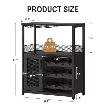 Mobile Bar per Vino con Portabottiglie, Portabicchieri e Anta a Rete, Credenza Industriale