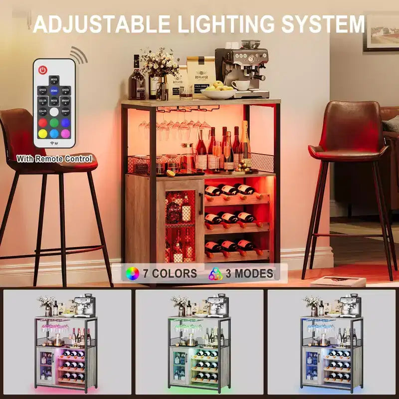 Mobile Bar per Vino con Portabottiglie, Portabicchieri e Anta a Rete, Credenza Industriale