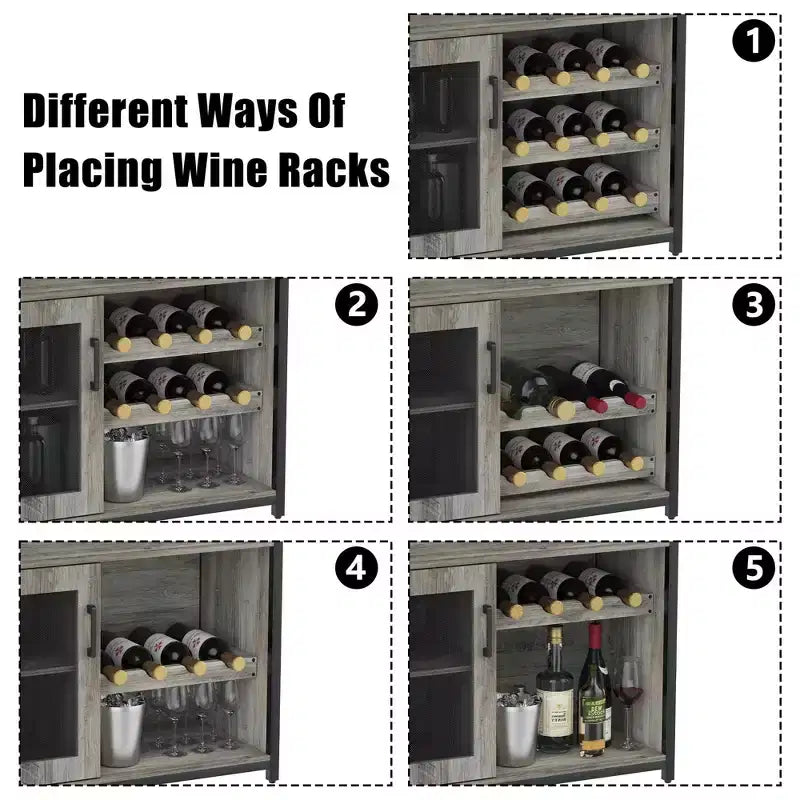 Mobile Bar per Vino con Portabottiglie, Portabicchieri e Anta a Rete, Credenza Industriale