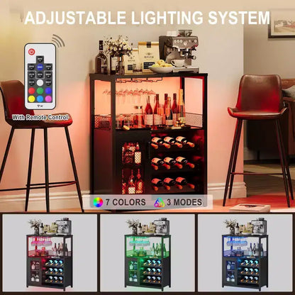 Mobile Bar per Vino con Portabottiglie, Portabicchieri e Anta a Rete, Credenza Industriale