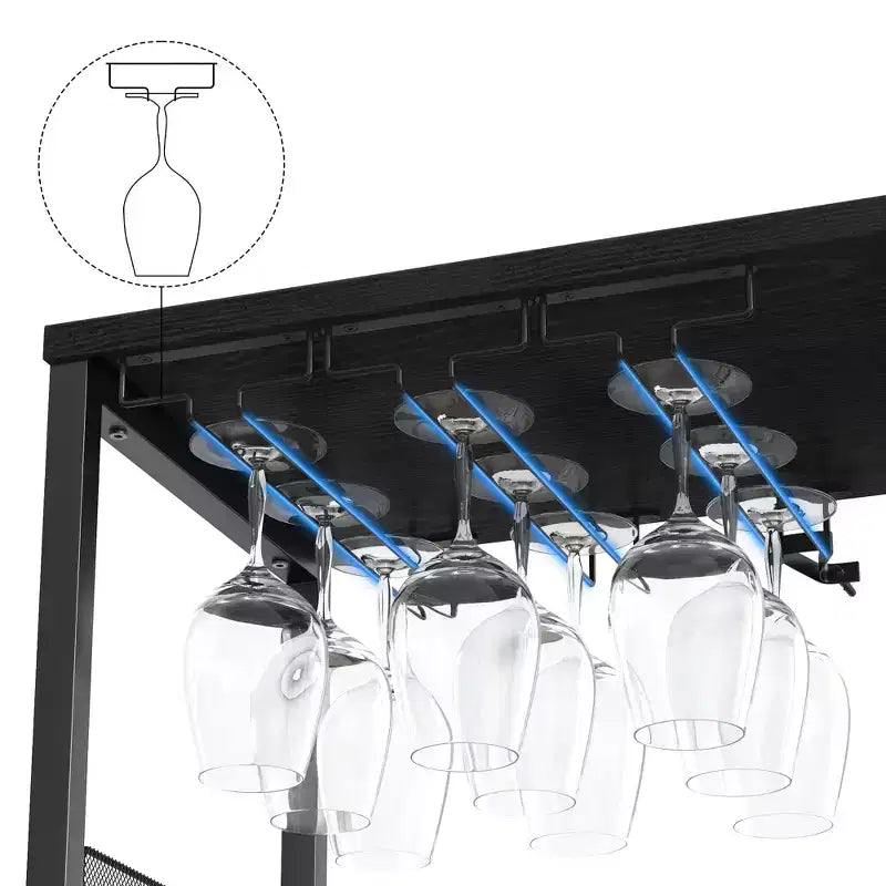 Mobile Bar per Vino con Portabottiglie, Portabicchieri e Anta a Rete, Credenza Industriale