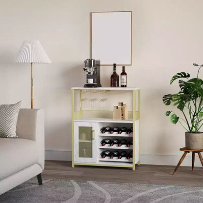 Mobile Bar per Vino con Portabottiglie, Portabicchieri e Anta a Rete, Credenza Industriale