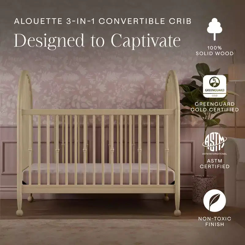 Culla convertibile 3 in 1 (con fusi) – Lettino per bambini e lettino da giorno, Legno massello, Cameretta