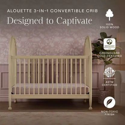 Culla convertibile 3 in 1 (con fusi) – Lettino per bambini e lettino da giorno, Legno massello, Cameretta