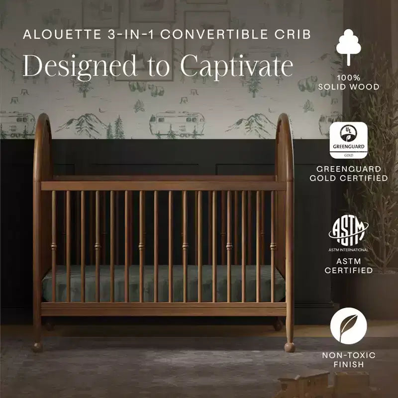 Culla convertibile 3 in 1 (con fusi) – Lettino per bambini e lettino da giorno, Legno massello, Cameretta