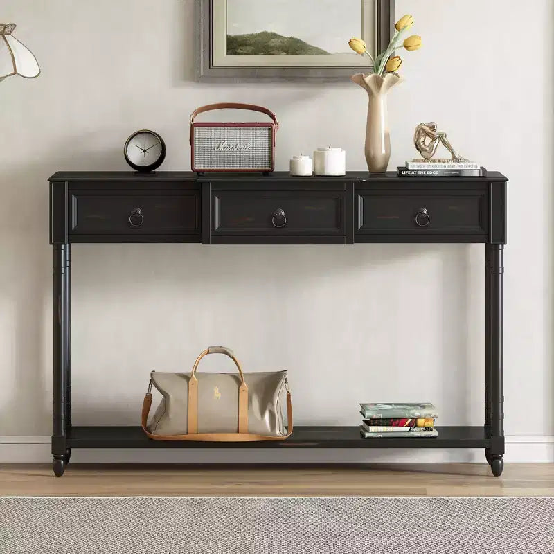 Okak 52IN Vintage Console Table, Entryway Table with 3 Drawers and 1 Large Shelf, Hallway Table for Living Room, Entryway, Foyer