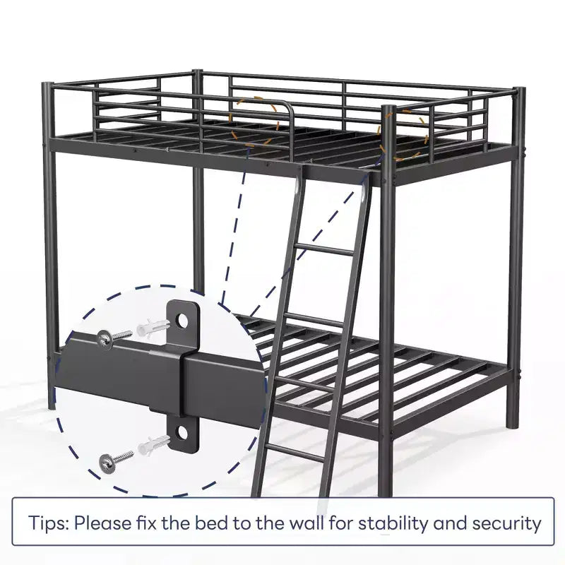 Letto a castello 75" a due piazze con scaletta e spondine di sicurezza, per cameretta bambini, nero