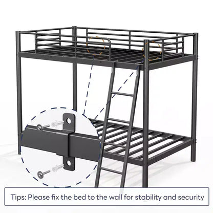 Letto a castello 75" a due piazze con scaletta e spondine di sicurezza, per cameretta bambini, nero