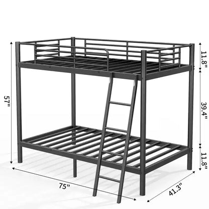 Letto a castello 75" a due piazze con scaletta e spondine di sicurezza, per cameretta bambini, nero